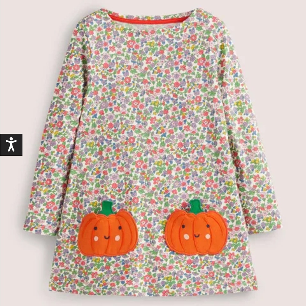 NWOT Mini Boden Halloween Pumpkin Pocket Floral Dress